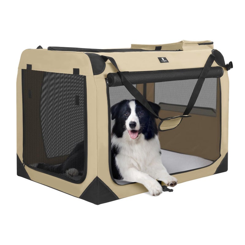 X-ZONE PET Dog Crate 3-Door Kennel, Collapsible Portable Soft Sided Pet Carriers for Indoor & Outdoor, Multiple (36-Inch, Rice White) - Image 1